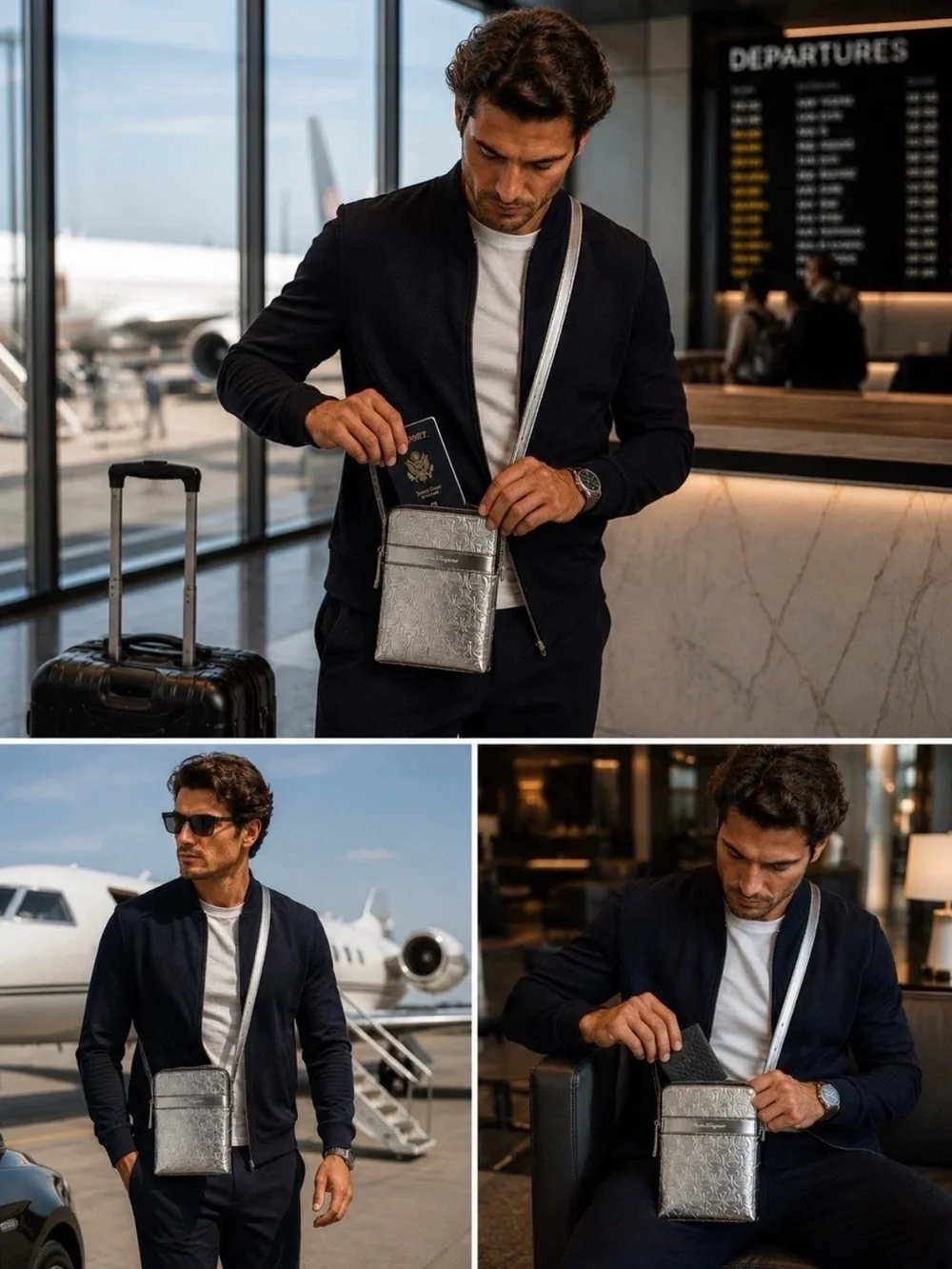 Salvatore Ferragamo Gancini Silver Crossbody Bag Unisex Luxury Travel Passport